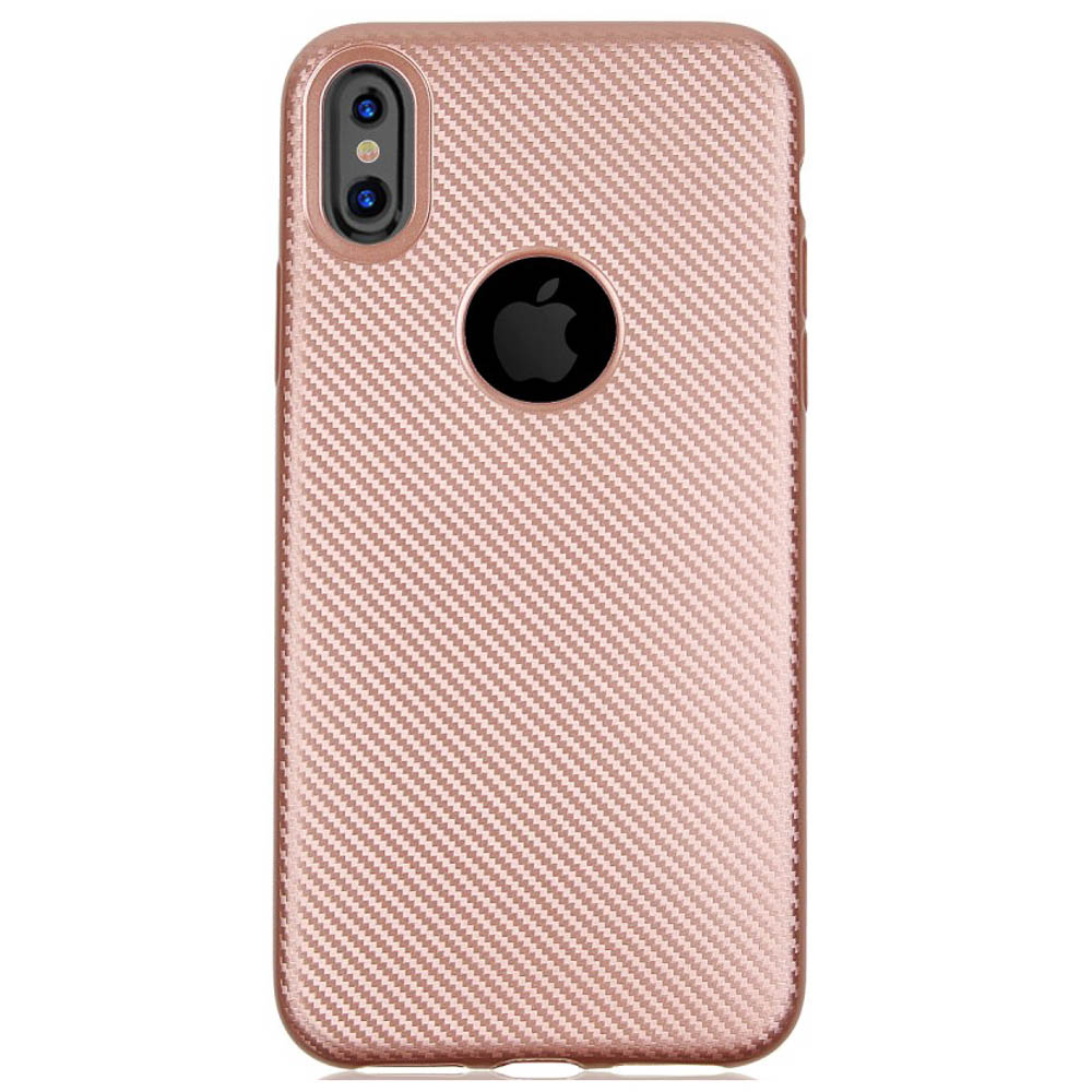 Husa iPhone X/Xs Carbon Fiber Texture Roz Gold thumb