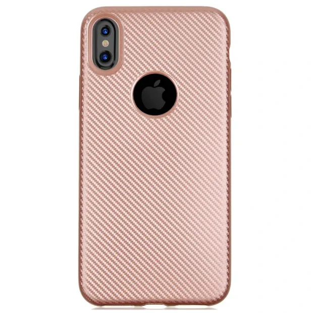 Husa iPhone X/Xs Carbon Fiber Texture Roz Gold