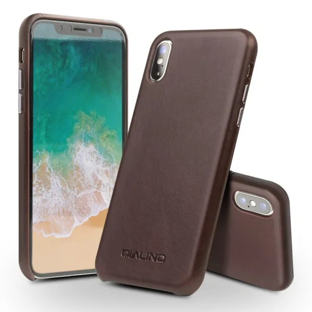 Husa iPhone X/Xs 5.8&#039;&#039; Leather Back Case Qialino Maro Inchis