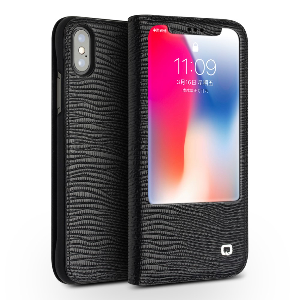 Husa iPhone X/Xs Lizard Texture Qialino Neagra thumb