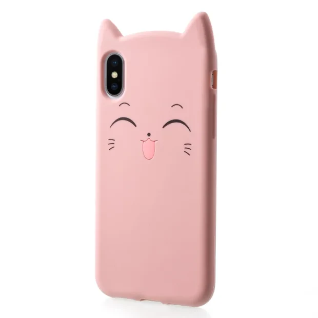 Husa iPhone X/XS Mustache Silicon 3D Roz