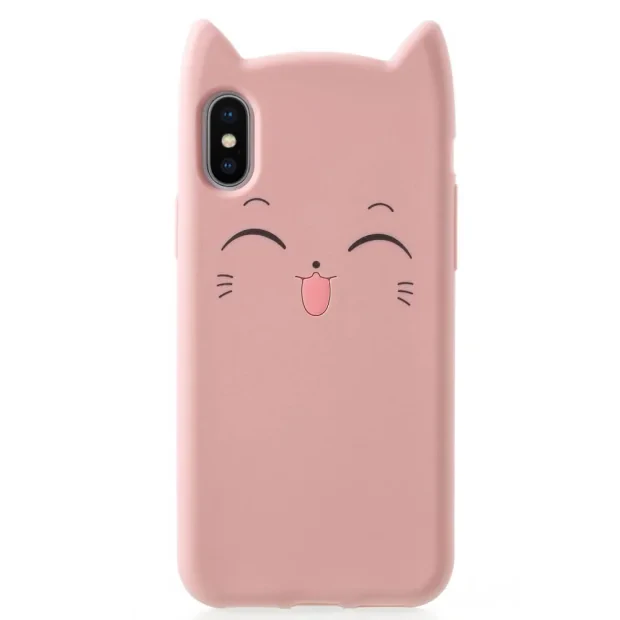 Husa iPhone X/XS Mustache Silicon 3D Roz