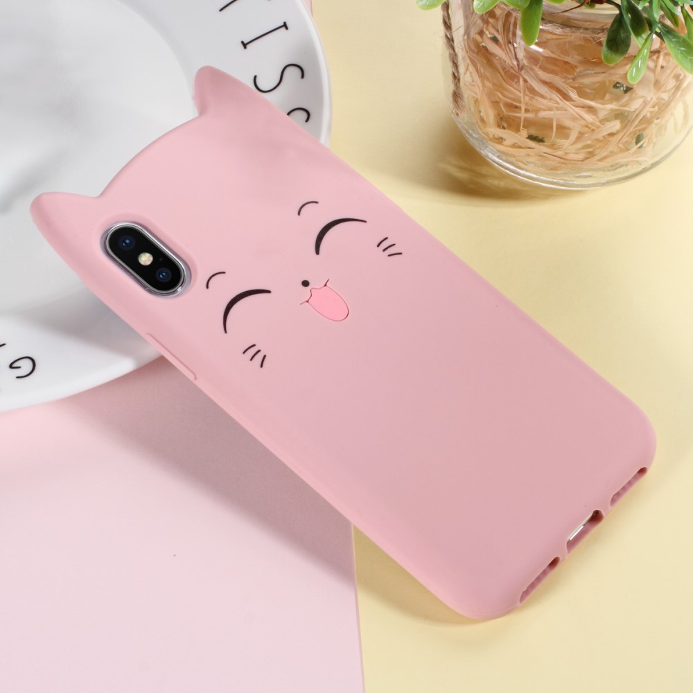 Husa iPhone X/XS Mustache Silicon 3D Roz thumb