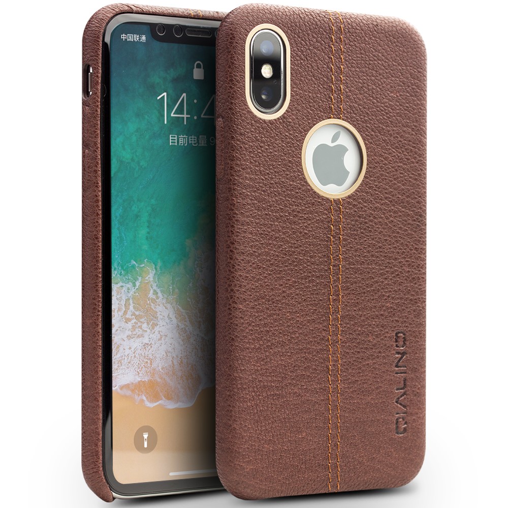 Husa iPhone X/Xs Qialino Leather Back Case Maro thumb