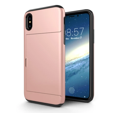 Husa iPhone X/Xs 5.8&#039;&#039; Sliding Card Holder Roz Gold