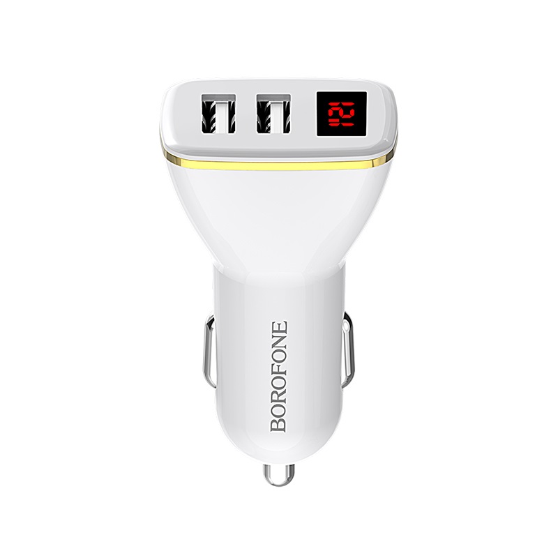 Incarcator Auto Borofone BZ11 2xUSB 2.1A Cu Afisaj Led Alb thumb