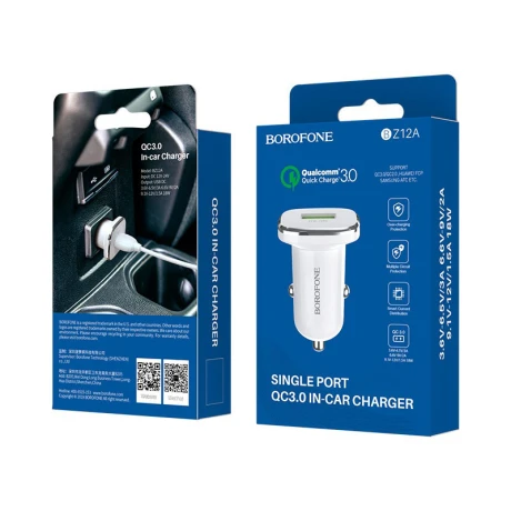 Incarcator Auto Borofone BZ12A Qc 3.0 Alb