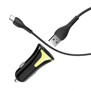 Incarcator auto QC3.0 + Cablu Type C Negru Z31 Hoco 