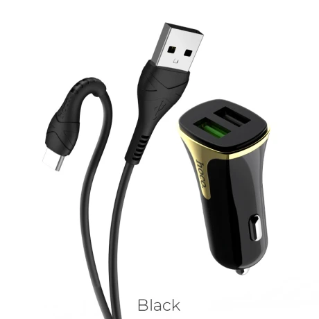 Incarcator auto QC3.0 + Cablu Type C Negru Z31 Hoco 