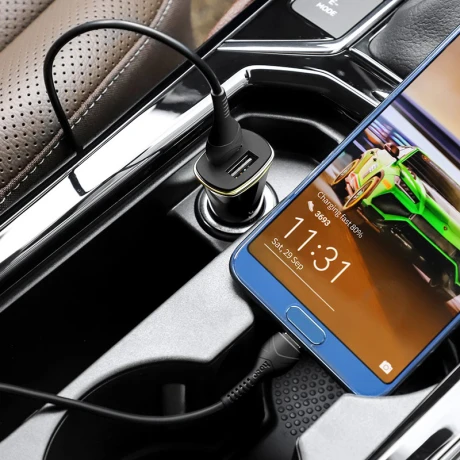 Incarcator auto QC3.0 + Cablu Type C Negru Z31 Hoco 