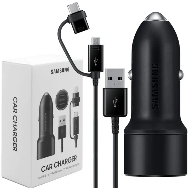 Incarcator Auto Samsung  2 xUSB 15W Cablu Type C 1.5m Negru