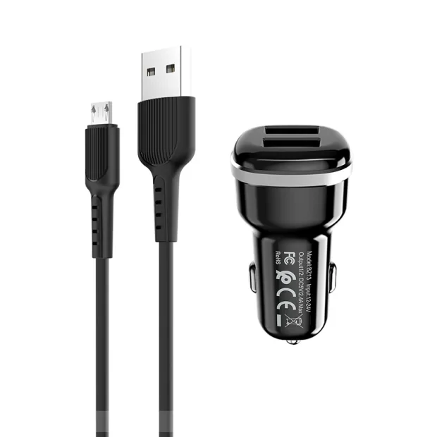 Incarcator auto Z13 + Cablu Micro USB Negru Borofone