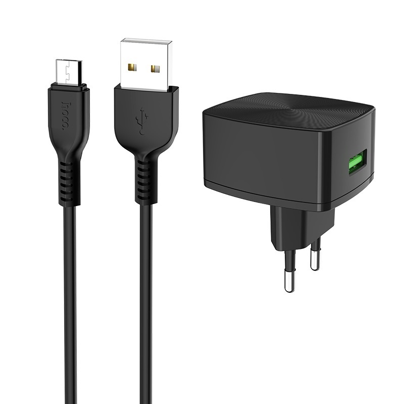 Incarcator retea 1xUSB C70A+Cablu Date Micro USB Negru Hoco thumb