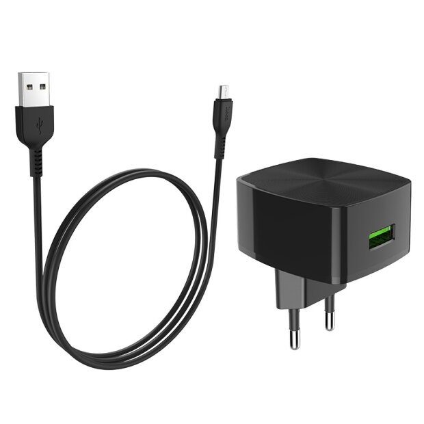 Incarcator retea 1xUSB C70A+Cablu Date Micro USB Negru Hoco