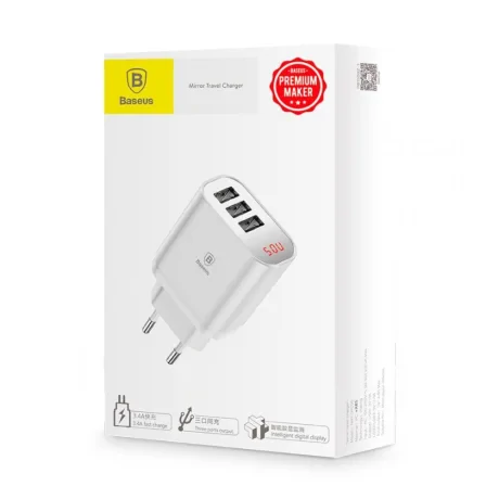Incarcator Retea Baseus Mirror Lake 3xUsb 3.4A Alb