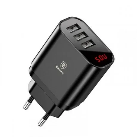 Incarcator Retea Baseus Mirror Lake 3xUsb 3.4A Negru