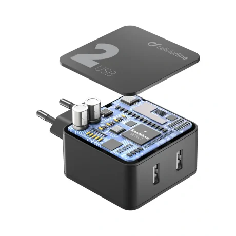 Incarcator Retea Cellularline 2xUsb QC 3.0 24W Negru