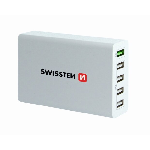 Incarcator Retea cu Incarcare Rapida, Swissten Smart IC 5xUSB 3.0 50W Alb