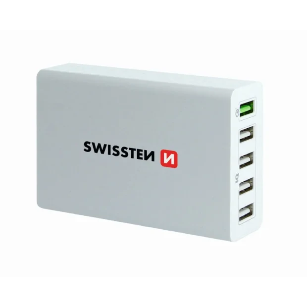 Incarcator Retea cu Incarcare Rapida, Swissten Smart IC 5xUSB 3.0 50W Alb