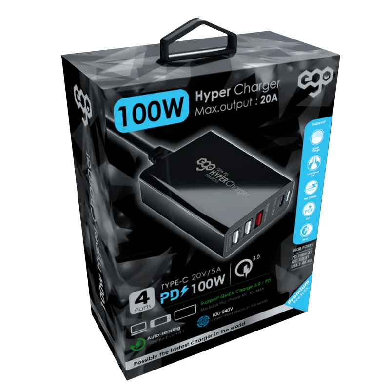 Incarcator Retea Ego Hyper 4xUsb QC 3.0 100W Negru thumb