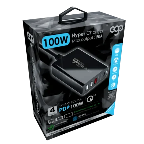 Incarcator Retea Ego Hyper 4xUsb QC 3.0 100W Negru