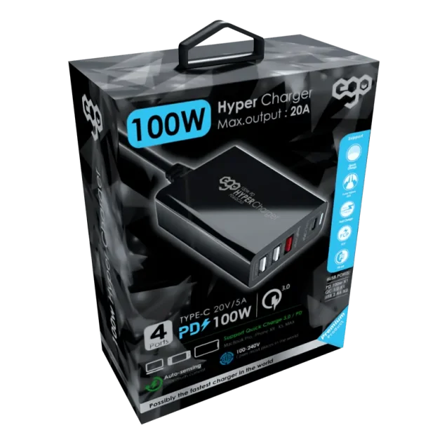 Incarcator Retea Ego Hyper 4xUsb QC 3.0 100W Negru