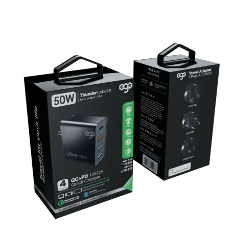 Incarcator Retea Ego Thunder Cube 2.0 2xUsb QC 3.0 50W Negru