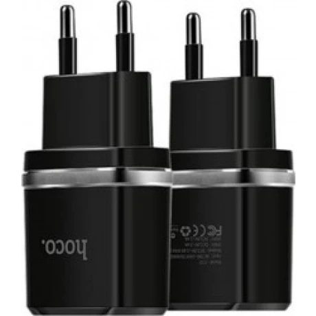 Incarcator Retea Hoco C12 2xUSB + Cablu Micro Negru