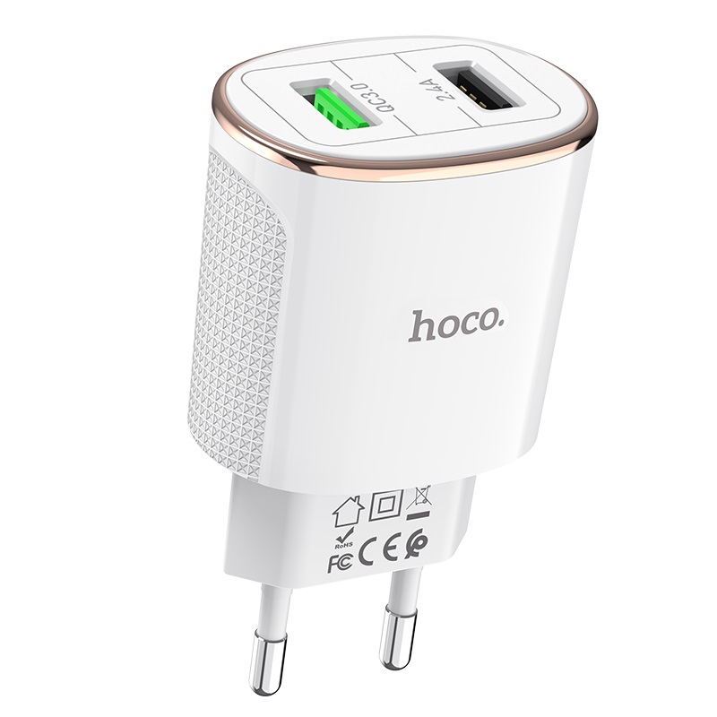 Incarcator Retea Hoco C60A, 2xUsb QC3.0 Alb thumb