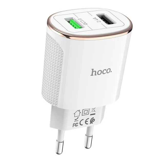 Incarcator Retea Hoco C60A, 2xUsb QC3.0 Alb