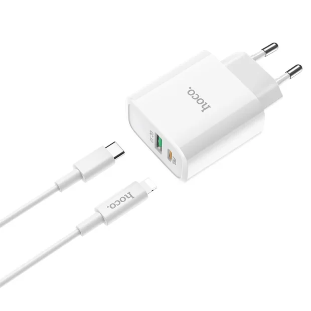 INCARCATOR RETEA RAPID 1XUSB C57A+CABLU DATE TYPE C-LIGHTNING HOCO ALB