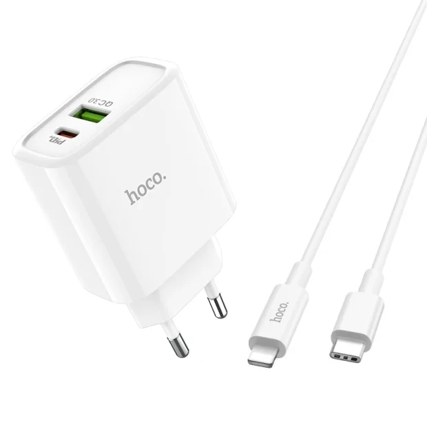 INCARCATOR RETEA RAPID 1XUSB C57A+CABLU DATE TYPE C-LIGHTNING HOCO ALB