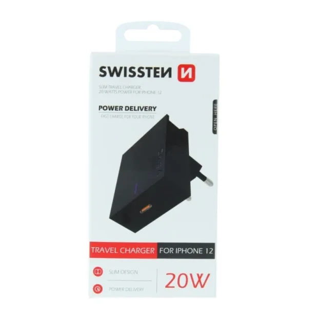 Incarcator Retea Swissten pentru iPhone QC 3.0 20W Negru