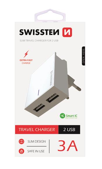 Incarcator Retea Swissten Smart IC 2xUSB 3A Alb thumb