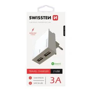 Incarcator Retea Swissten Smart IC 2xUSB 3A Alb