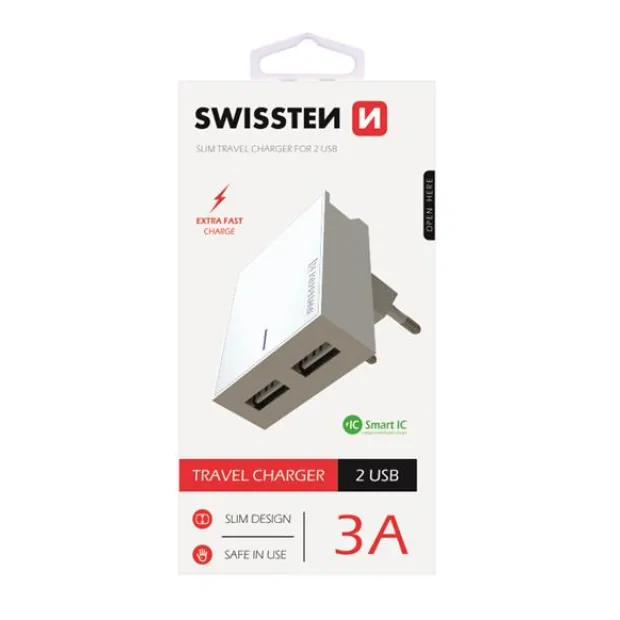 Incarcator Retea Swissten Smart IC 2xUSB 3A Alb