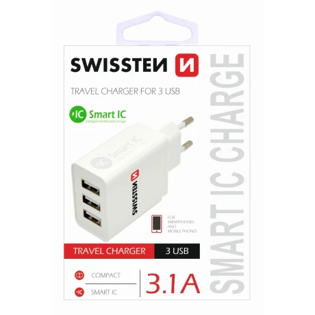 Incarcator Retea Swissten, Smart IC 3xUSB 3.1A Alb