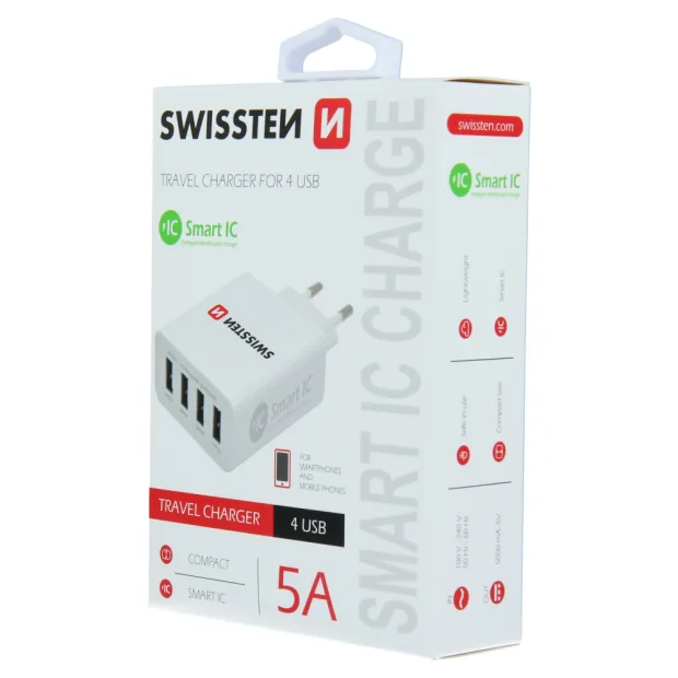 Incarcator Retea Swissten, Smart IC 4xUSB 5A Alb