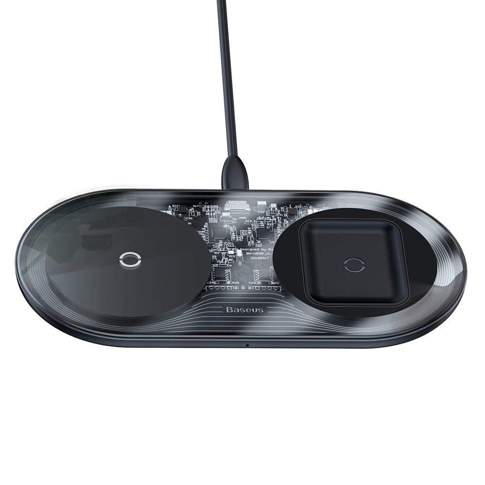 Incarcator Wireless 2 in 1 Baseus Transparent/Negru thumb