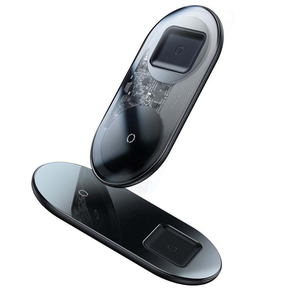 Incarcator Wireless 2 in 1 Baseus Transparent/Negru thumb