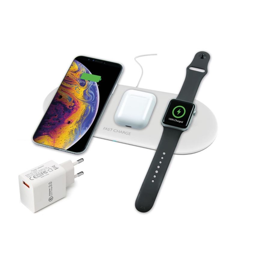 Incarcator Wireless Ksix 3in1 pentru Airpods si Apple Watch QC 3.0 7.5W-10W Alb thumb