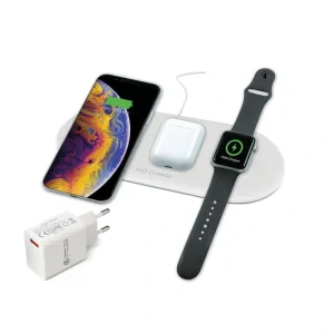 Incarcator Wireless Ksix 3in1 pentru Airpods si Apple Watch QC 3.0 7.5W-10W Alb