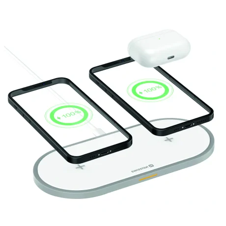 Incarcator Wireless Swissten 2 in 1 20W Alb
