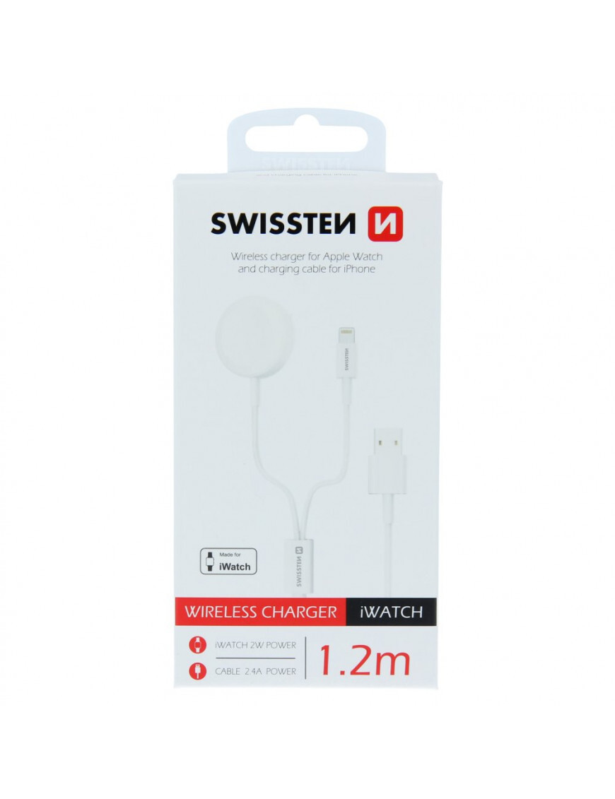 Incarcator Wireless Swissten 2in1 pentru iWatch si Cablu Date Lightning 2.4A Alb thumb