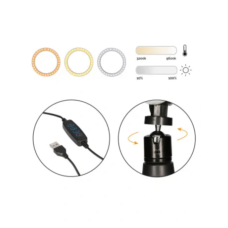 Kit Studio Ksix Trepied cu Lampa Led pentru Telefon Negru