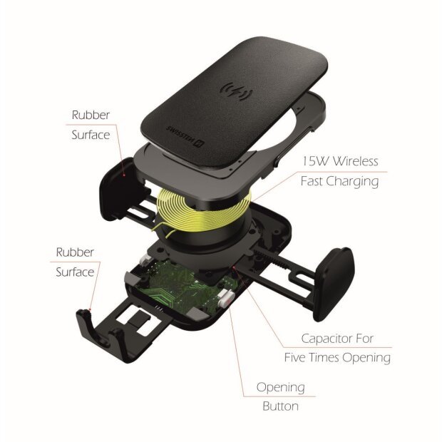 Kit Suport Auto+Incarcator Wireless Swissten S-GRIP W2-HK3 15W Negru