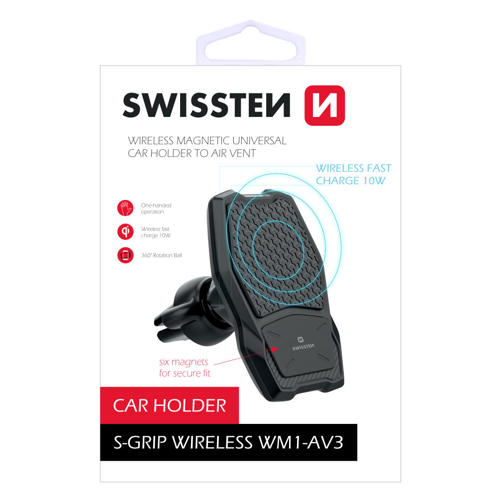 Kit Suport Auto+Incarcator Wireless Swissten S-GRIP WM1-AV3 Air Vent 10W Negru thumb
