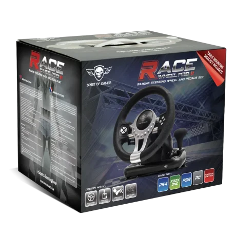 Kit Volan si Pedale Gaming Spirit of Gamer Pro 2 pentru PC/PS3/PS4/Xbox One 8 Butoane Negru