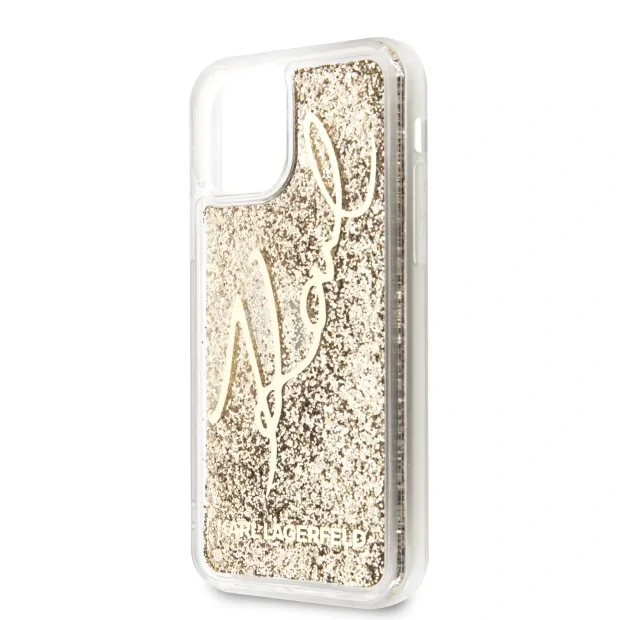 Husa Cover Karl Lagerfeld Signature Glitter pentru iPhone 11 Pro Max Gold