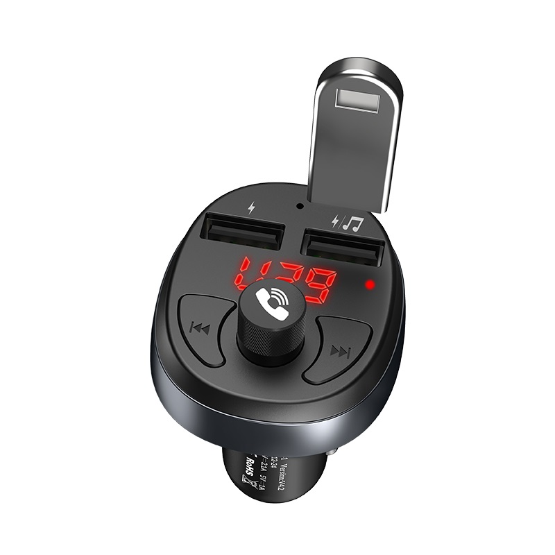 Modulator FM Hoco E41 Bluetooth + Incarcator Auto 2xUsb Negru thumb